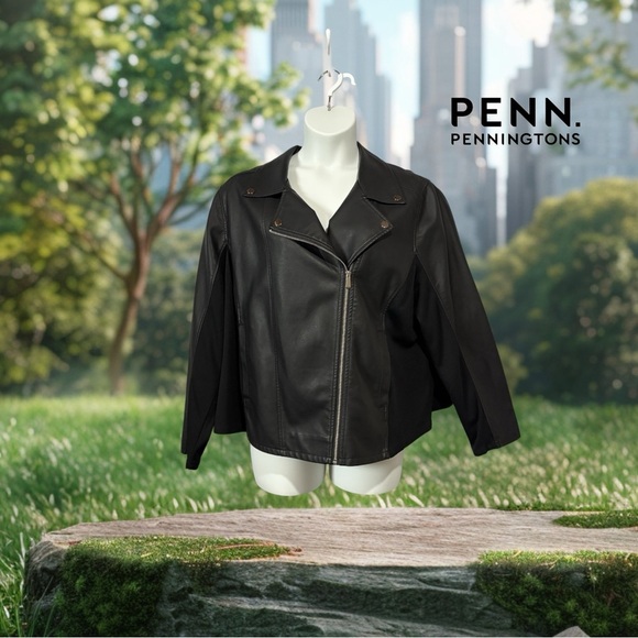 Penningtons, Plus Size Black Faux Leather Moto Jacket, 2X 🏍️ - Picture 1 of 11